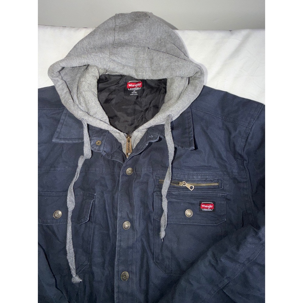 Wrangler Workwear Navy Blue Quilted Lined Hooded Utility Jacket L G - Picture 4 of 10